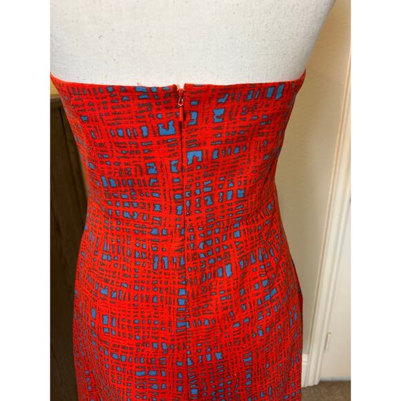 Tabitha by Anthropologie | Crosshatch Strapless Red/Blue Fit & Flare Dress | 6 - Picture 10 of 13